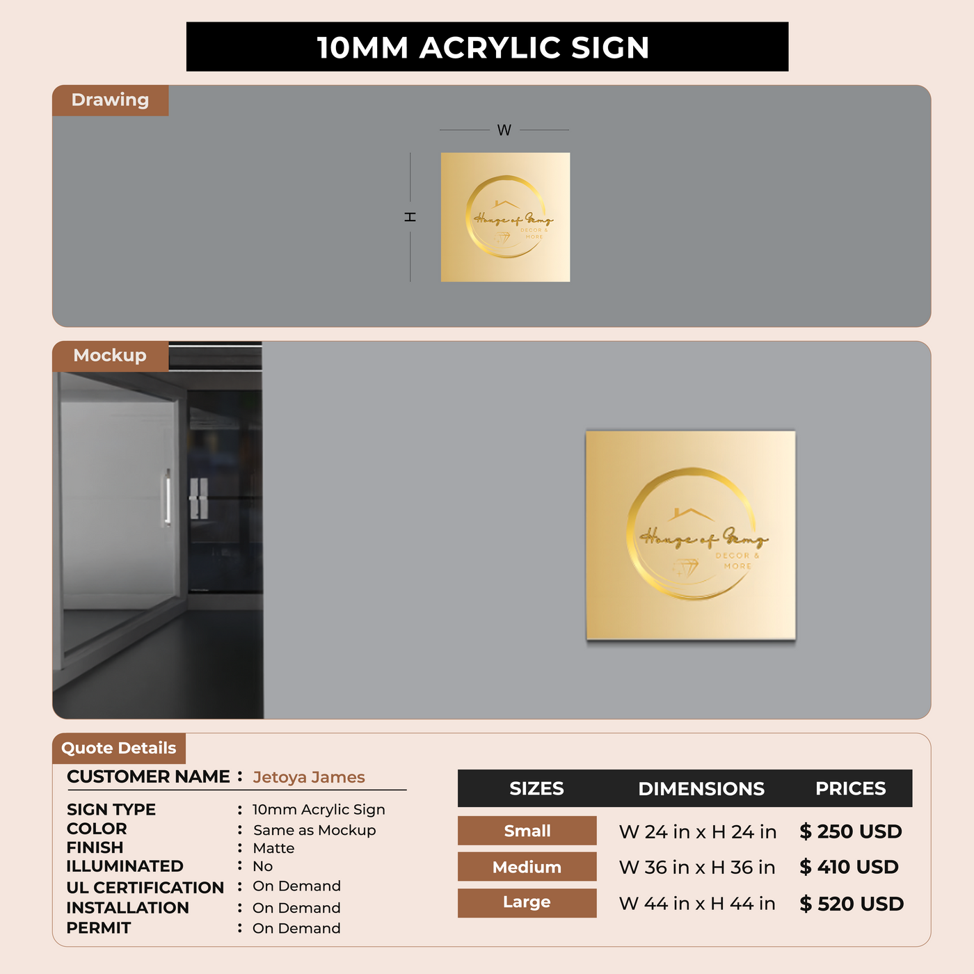 10mm Acrylic Sign for Jetoya James