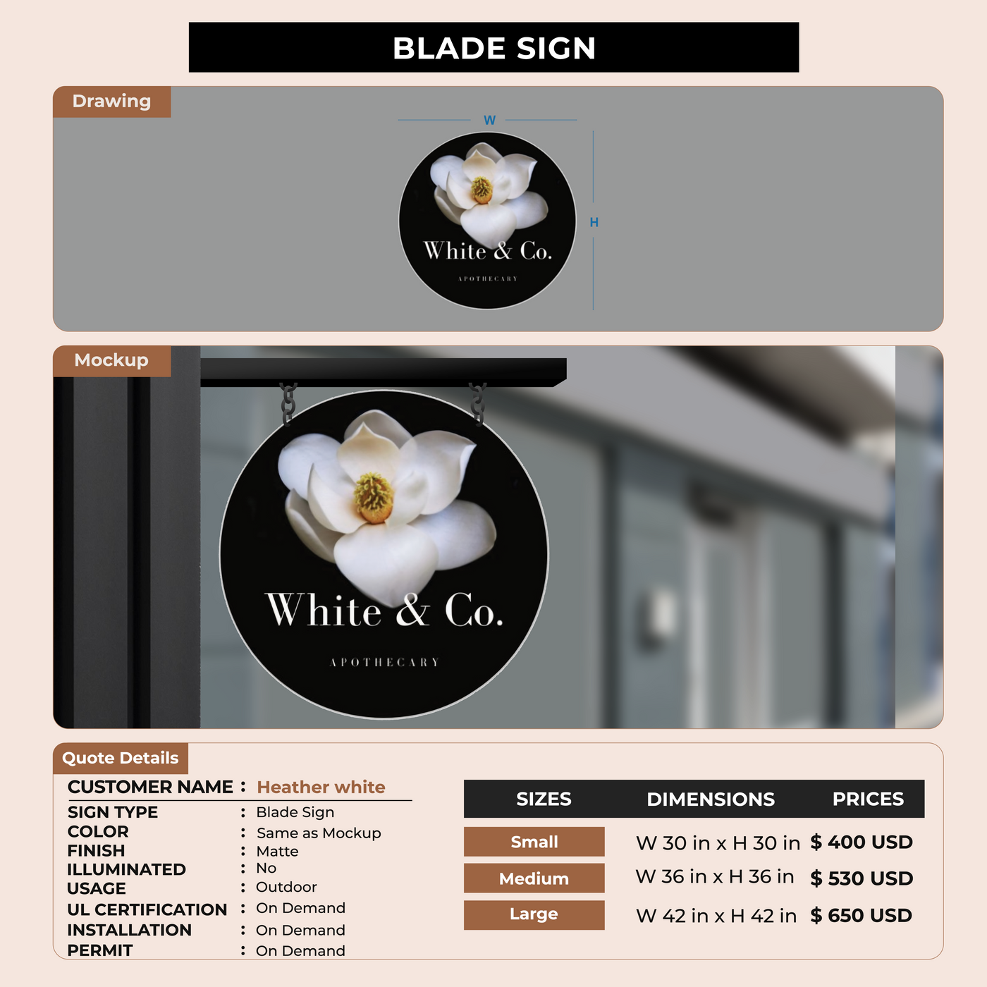 Blade Sign For Heather white
