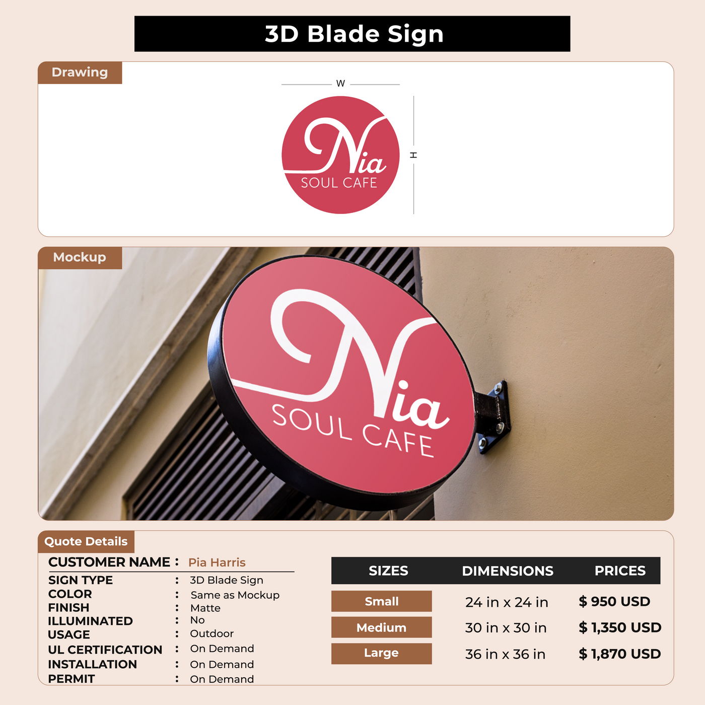 Custom Sign for Pia Harris