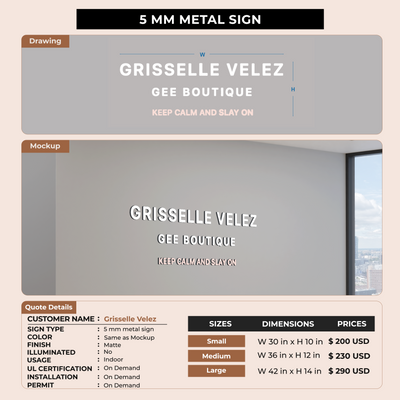 5 mm metal sign Grisselle Velez