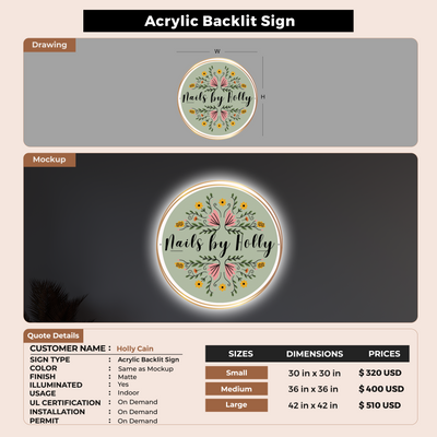 Acrylic Backlit Sign For Holly Cain