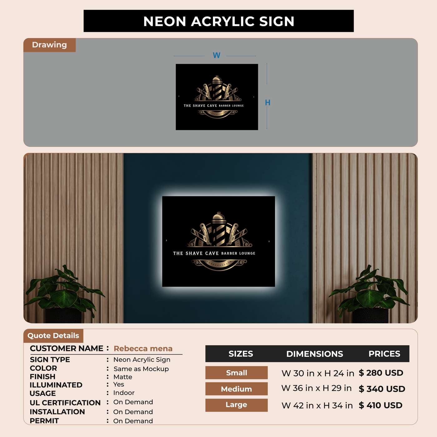 Neon Acrylic Signs For Rebecca mena