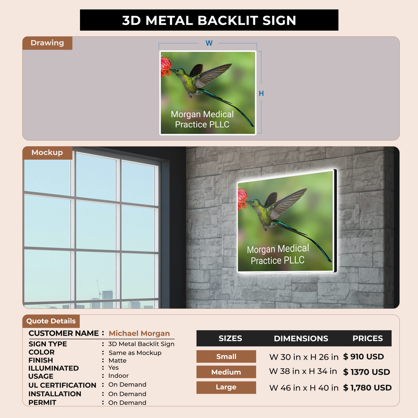 3D Metal Backlit Signs for Michael Morgan