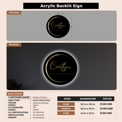 Acrylic Backlit Sign Caitlyn Dalton