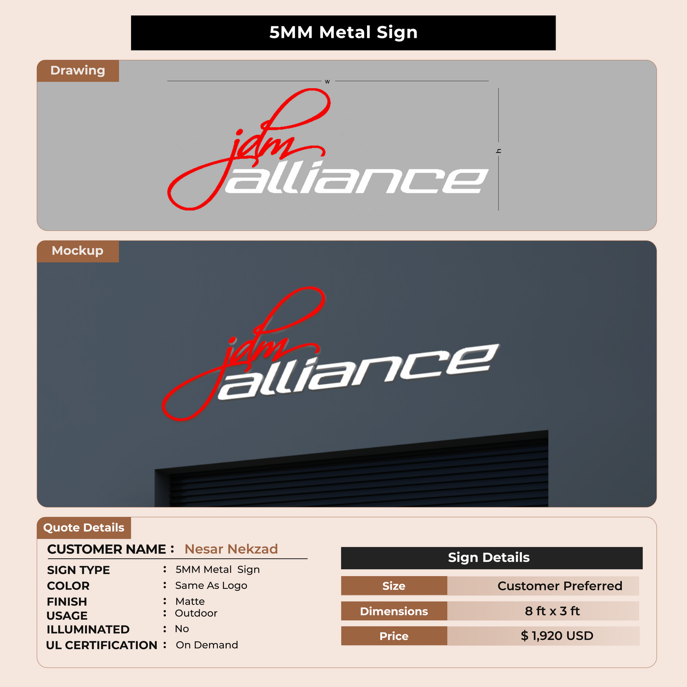 5MM Metal Sign for Nesar Nekzad