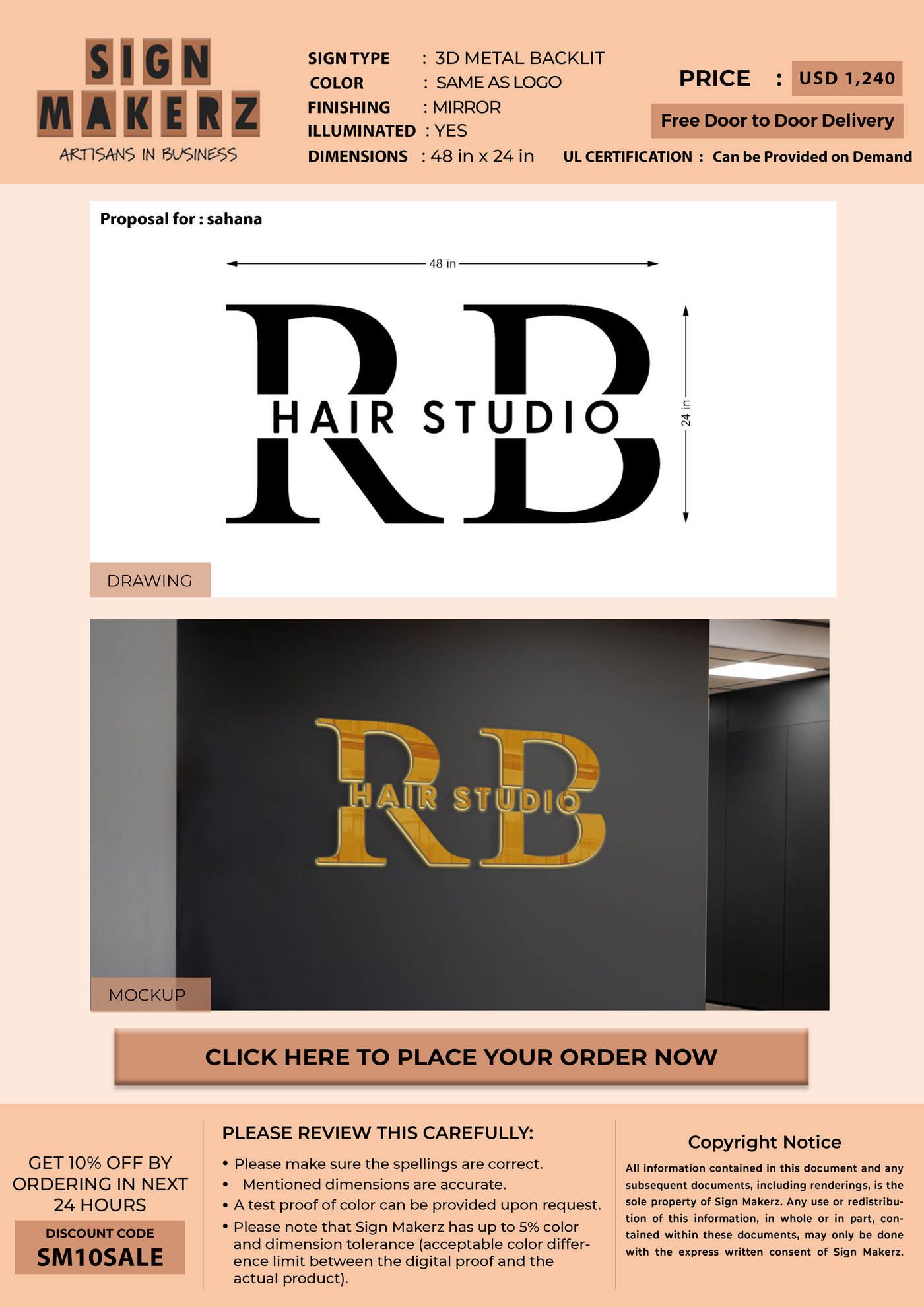 3D Metal Backlit sign for sahana