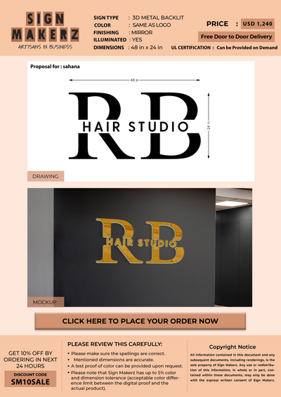 3D Metal Backlit sign for sahana