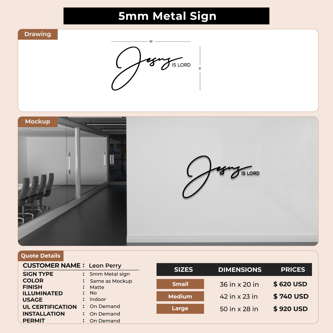 5MM Metal Sign for Leon Perry