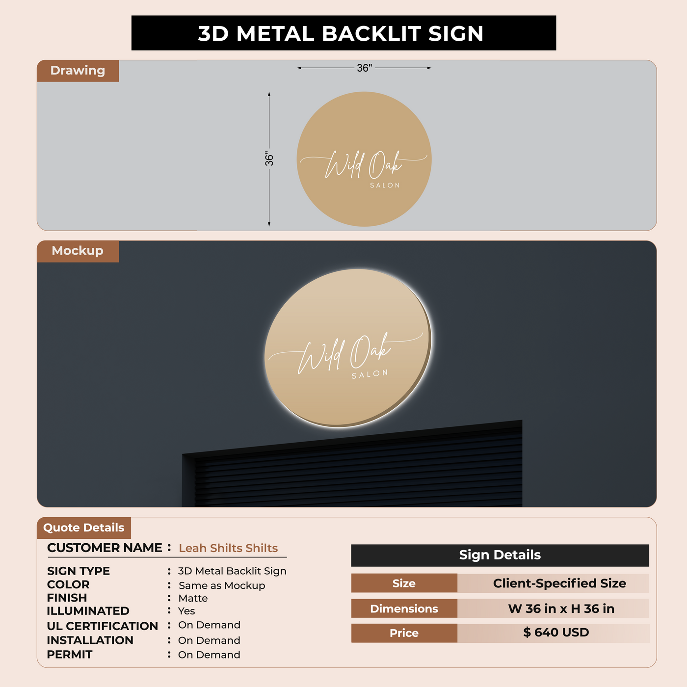 3D MeTal Backlit Sign for Leah Shilts Shilts