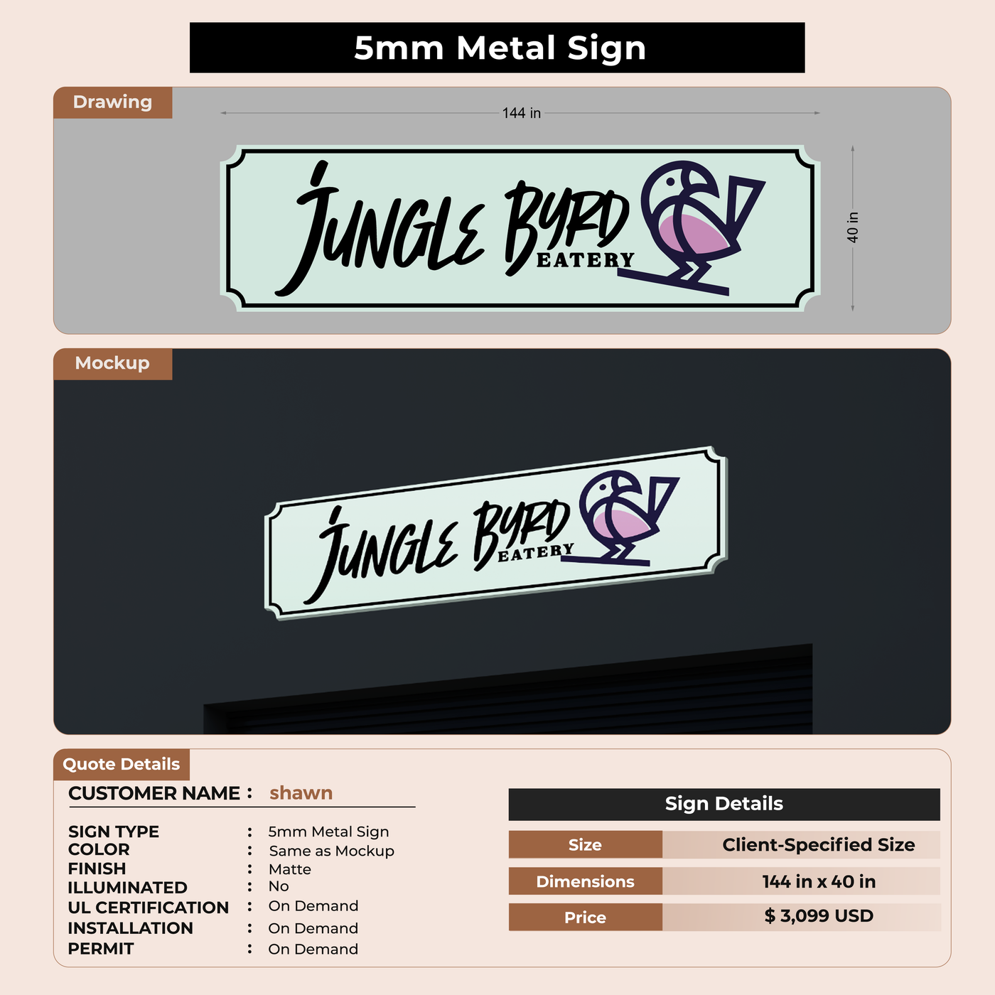 5mm metal sign for shawn