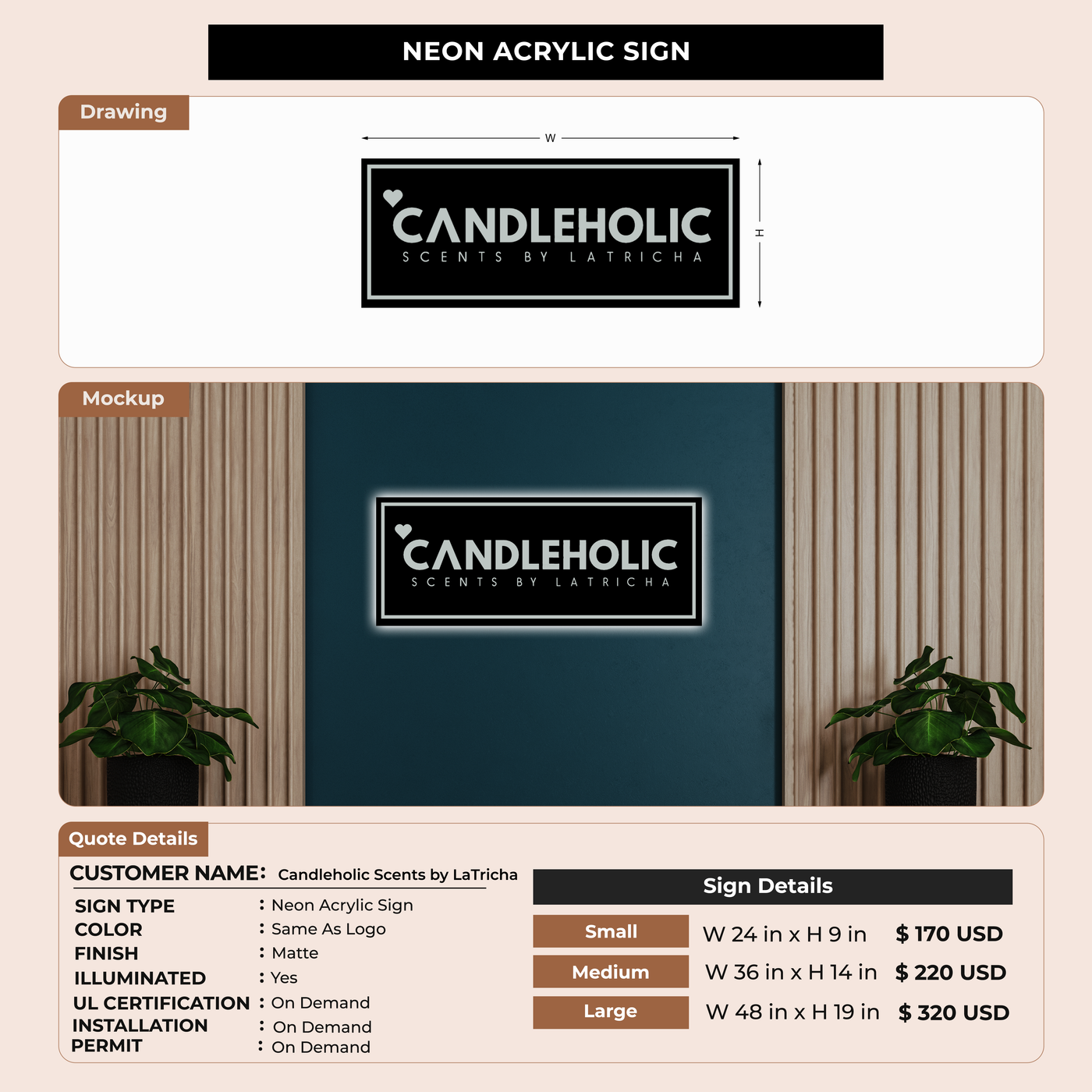 Neon Acrylic Sign for Candleholic Scents by LaTricha