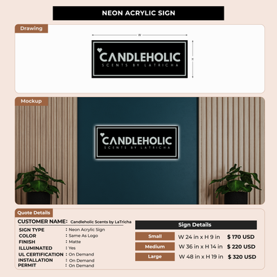 Neon Acrylic Sign for Candleholic Scents by LaTricha