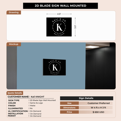 2D Blade Sign - Wall mounted for Kali KNIGHT