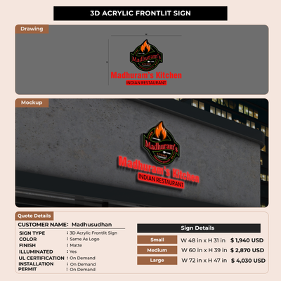 3D Acrylic Frontlit Signage for Madhusudhan
