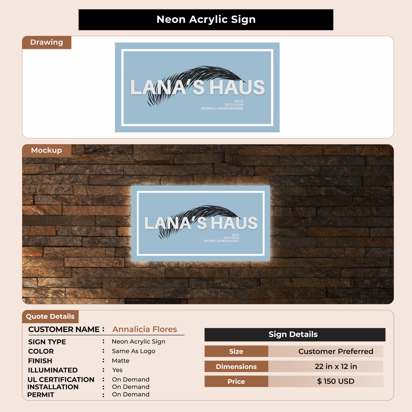 Neon Acrylic Sign for Annalicia Flores