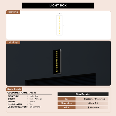 Light Box Signage for Aram