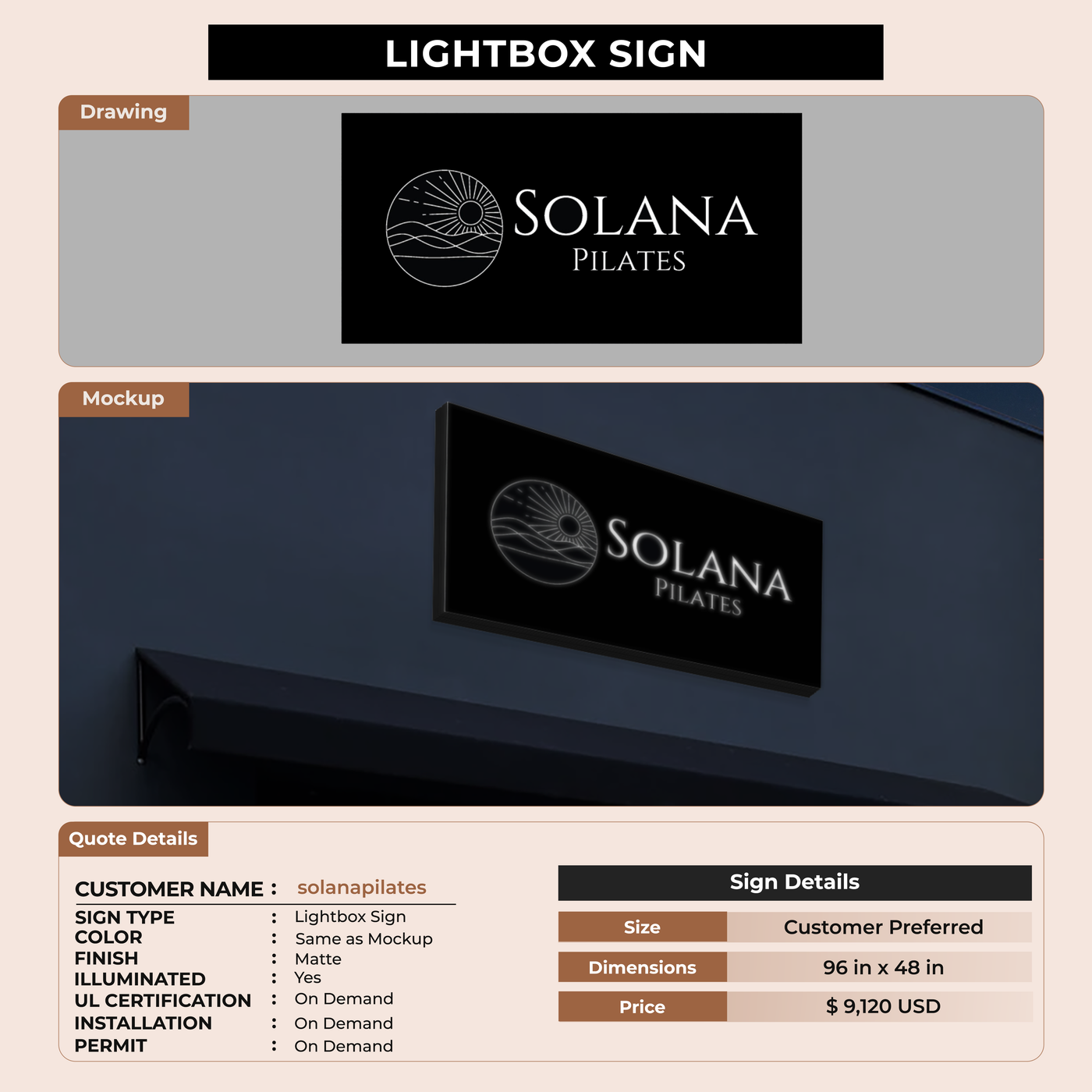 Lightbox Sign for Solana Pilates