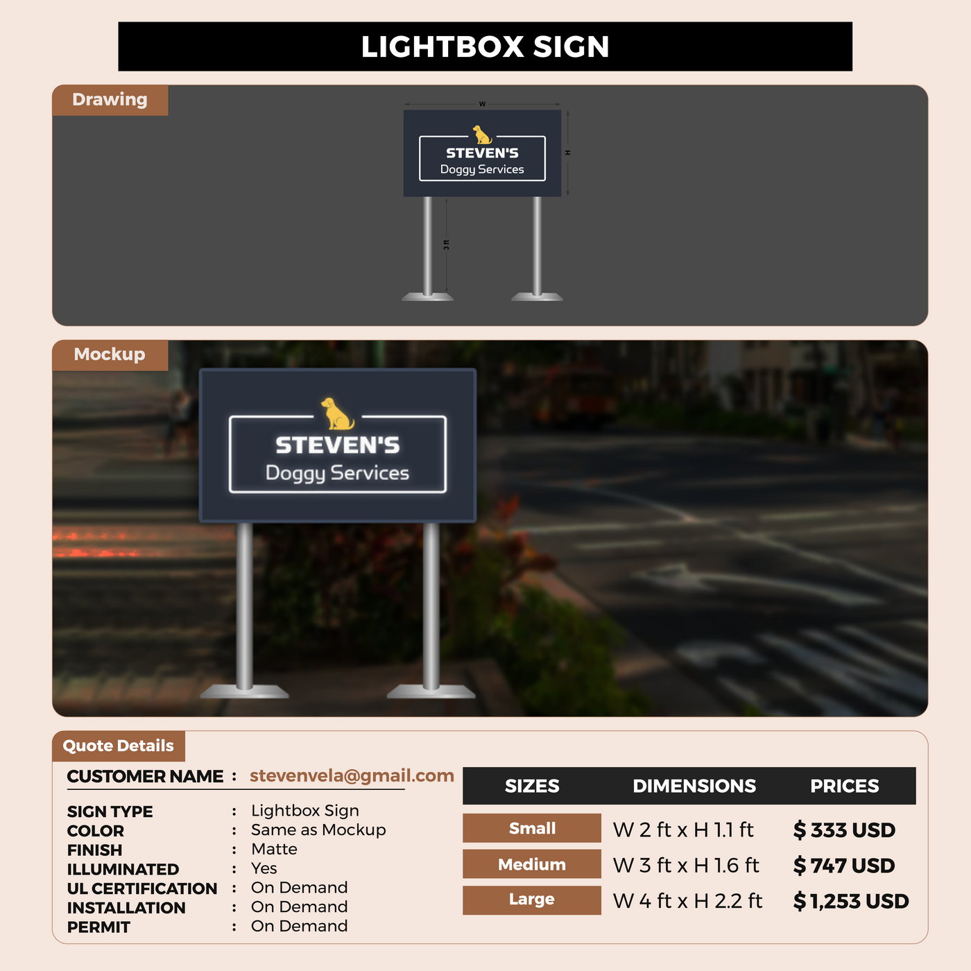 Lightbox Sign for stevenvela@gmail.com