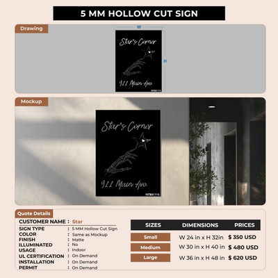 5MM Hollow cut Sign for Star