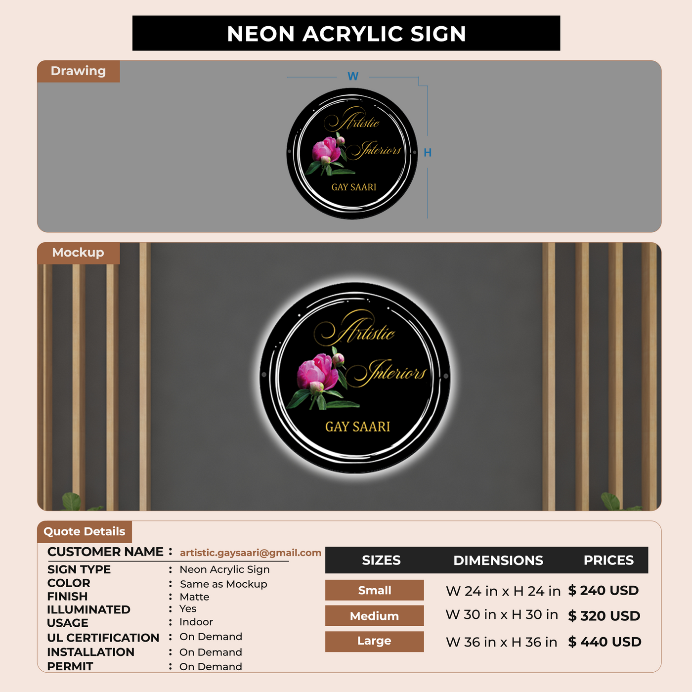 Neon Acrylic Sign for Artistic Gaysaari