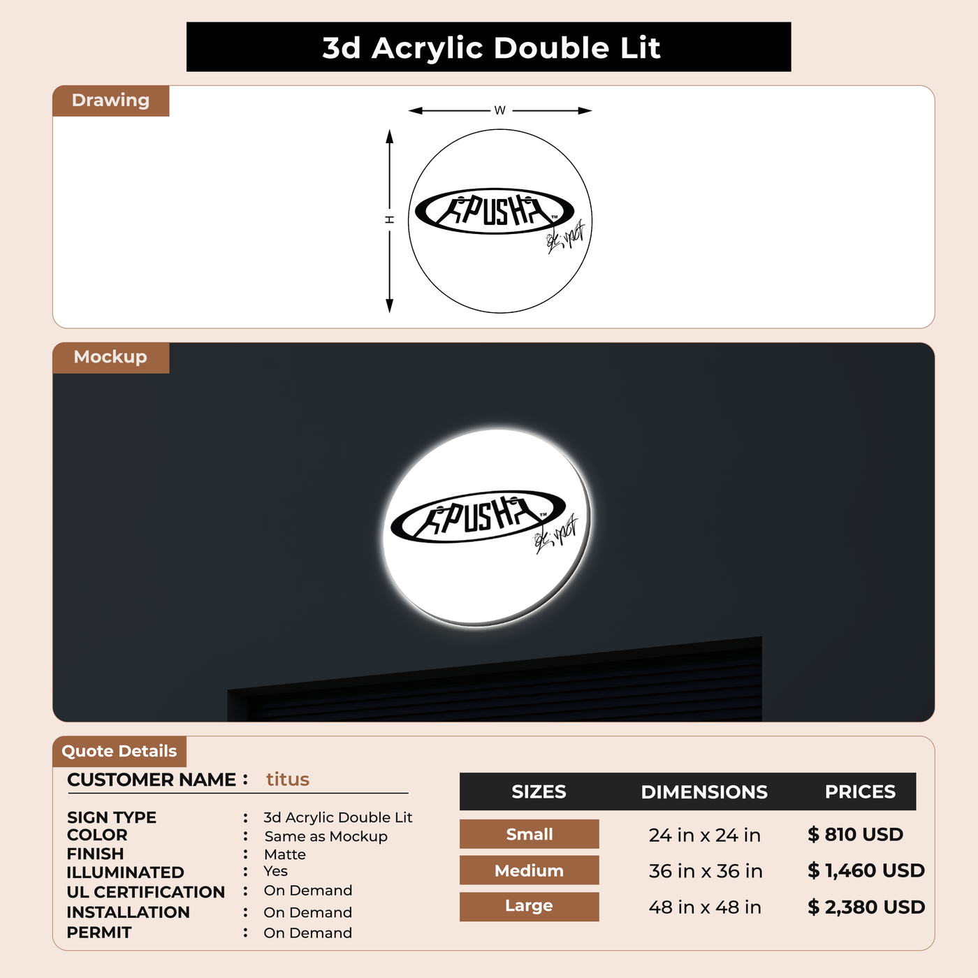 3D Acrylic Double-Lit Sign for titus