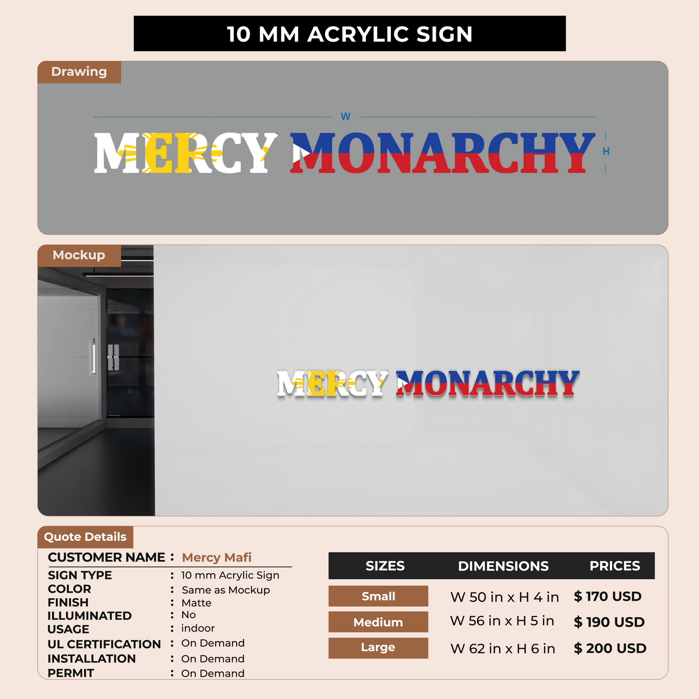 10MM Acrylic Sign For Mercy Mafi