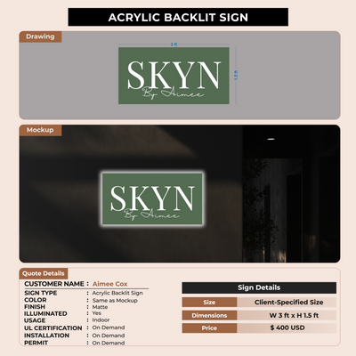 Acrylic Backlit Sign for Aimee Cox