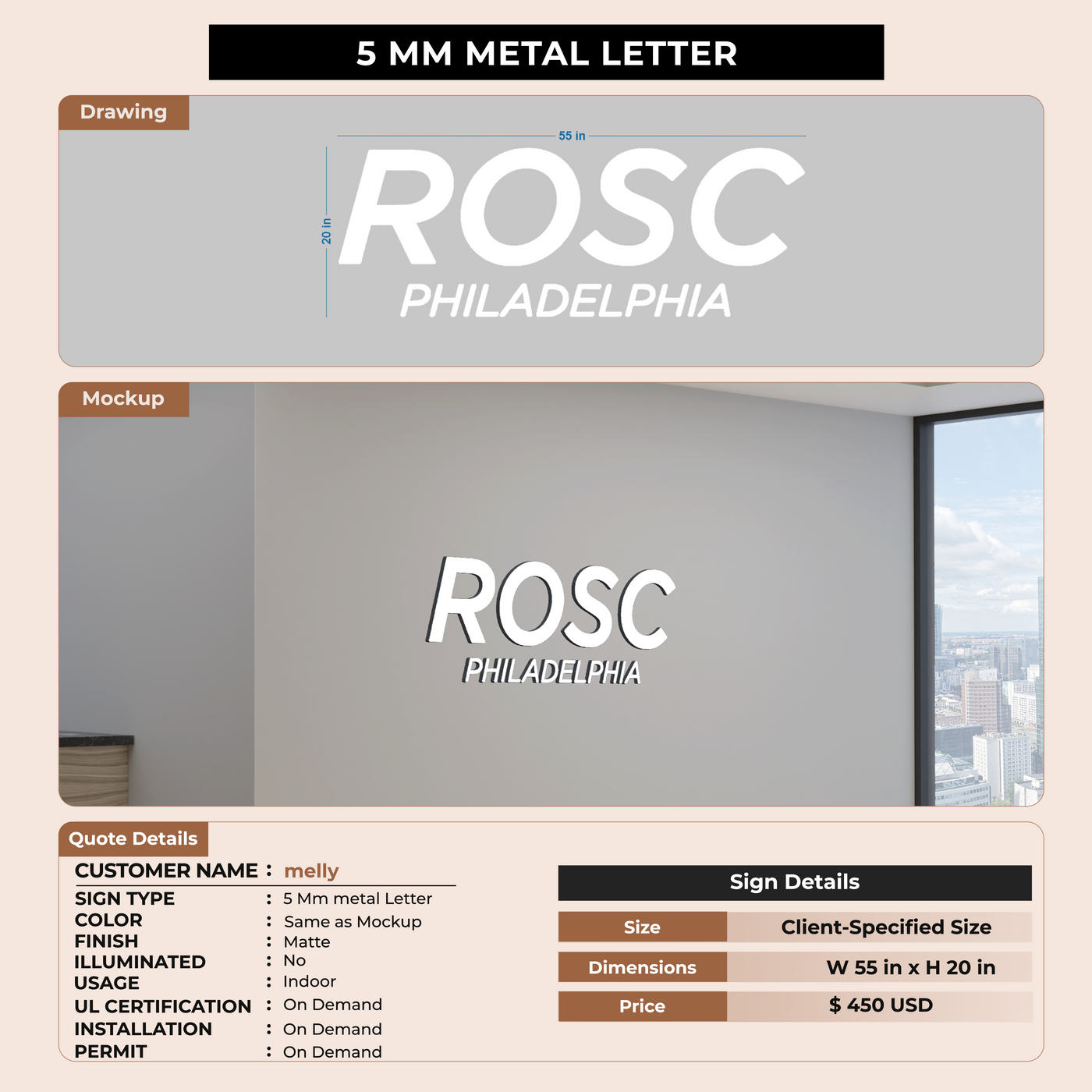 5 Mm metal Sign For melly