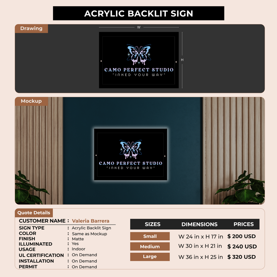 Acrylic Backlit Sign For Angie Callejas