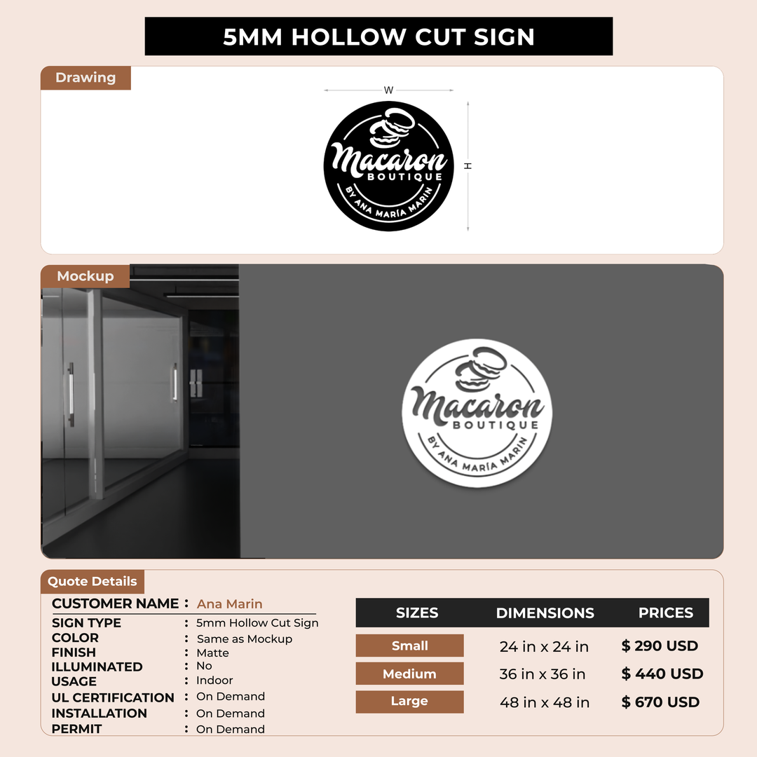 5MM Hollowcut Sign For Ana Marin
