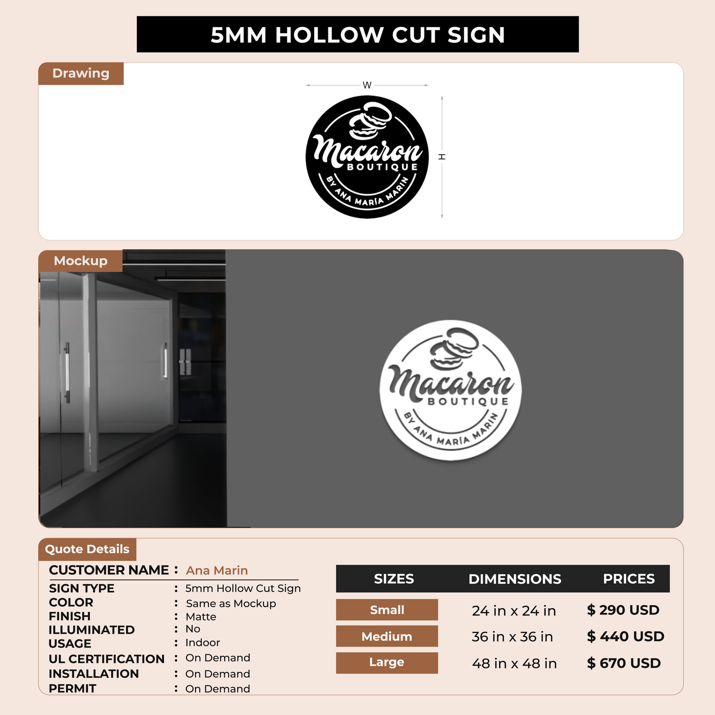 5MM Hollowcut Sign For Ana Marin