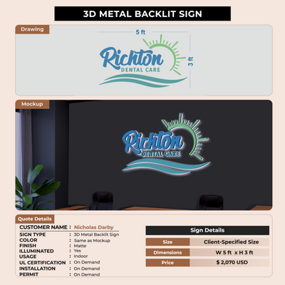 3D Metal Backlit Sign for Nicholas Darby