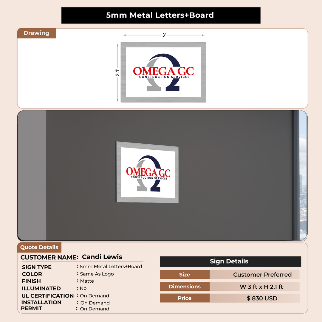 5mm metal sign with board for Candi Lewis Candi