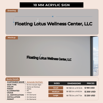 10 mm acrylic sign for Amanda McClain