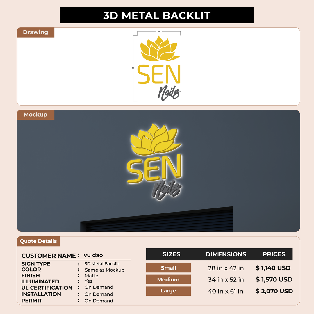 3d metal backlit for vu dao
