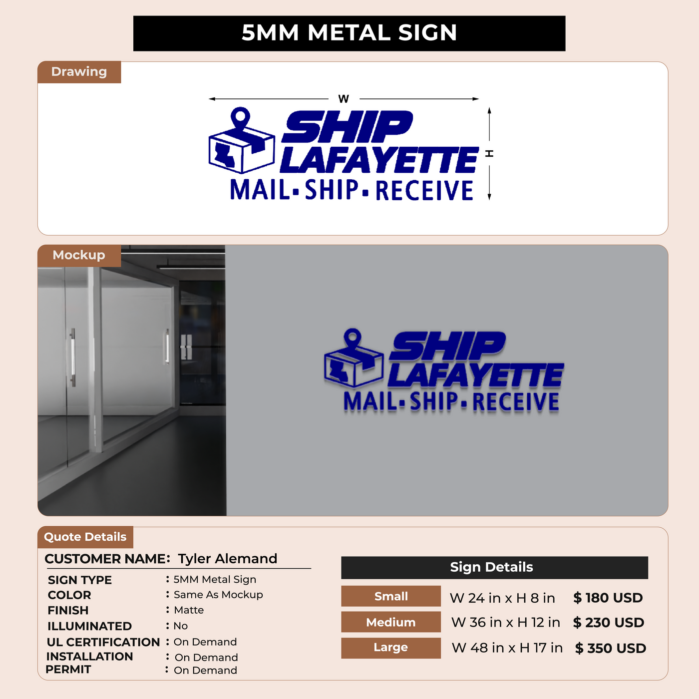 5mm metal sign for Tyler Alemand