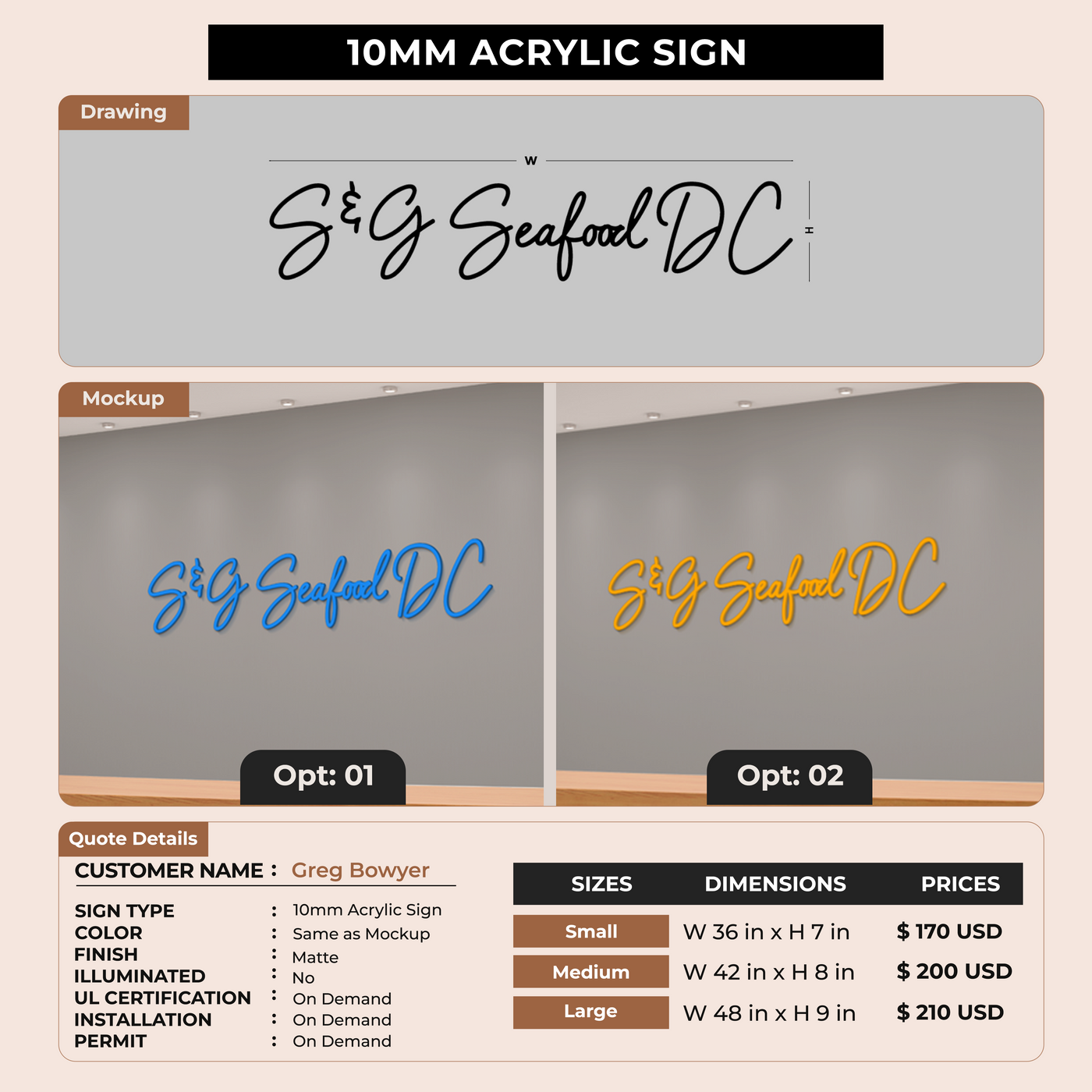 10MM Acrylic Sign For Greg Bowyer