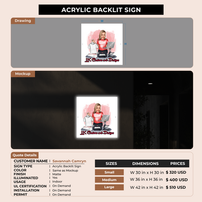 Acrylic Backlit Sign For Savannah Camryn