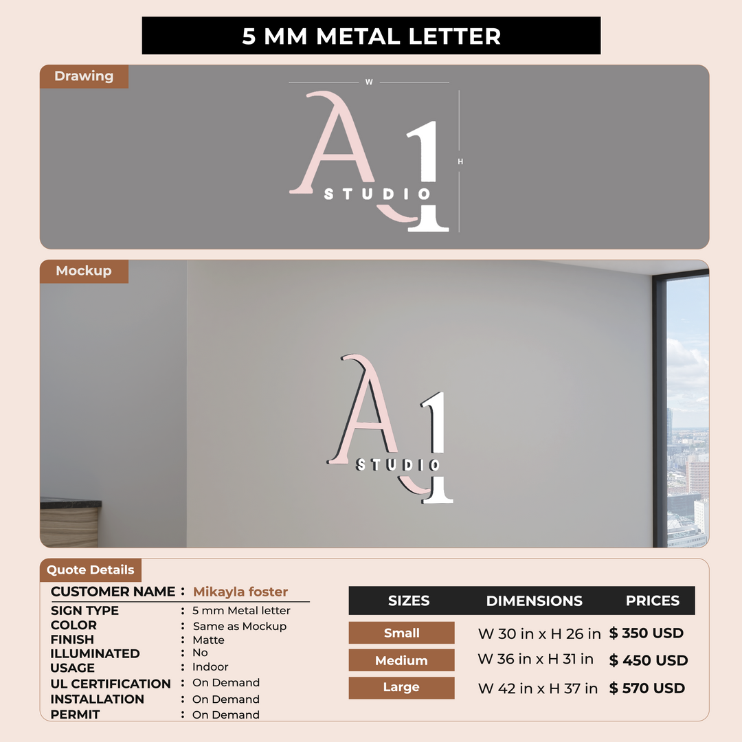 5 mm metal letter for Mikayla foster