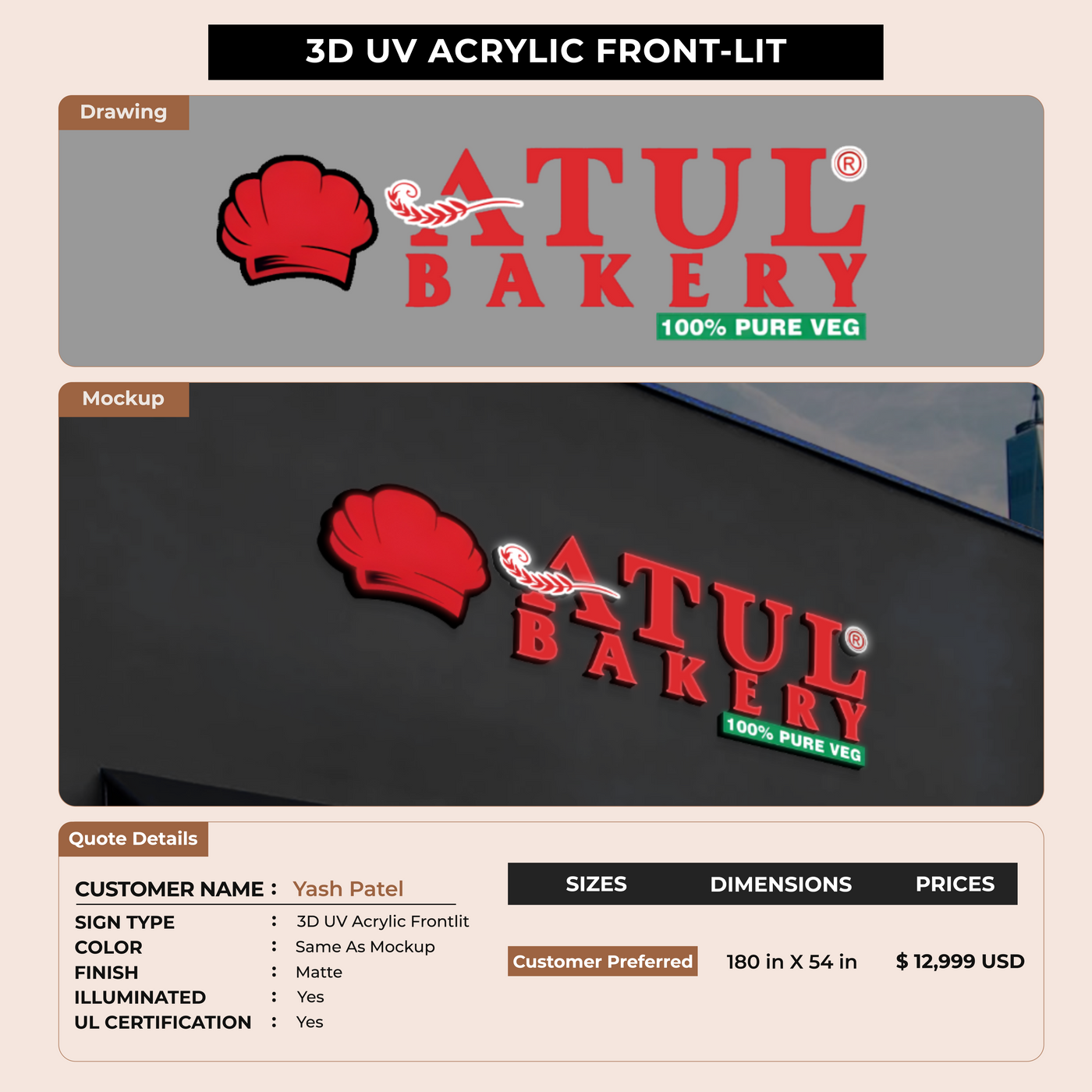 3D UV Acrylic Frontlit Sign for Yash Patel