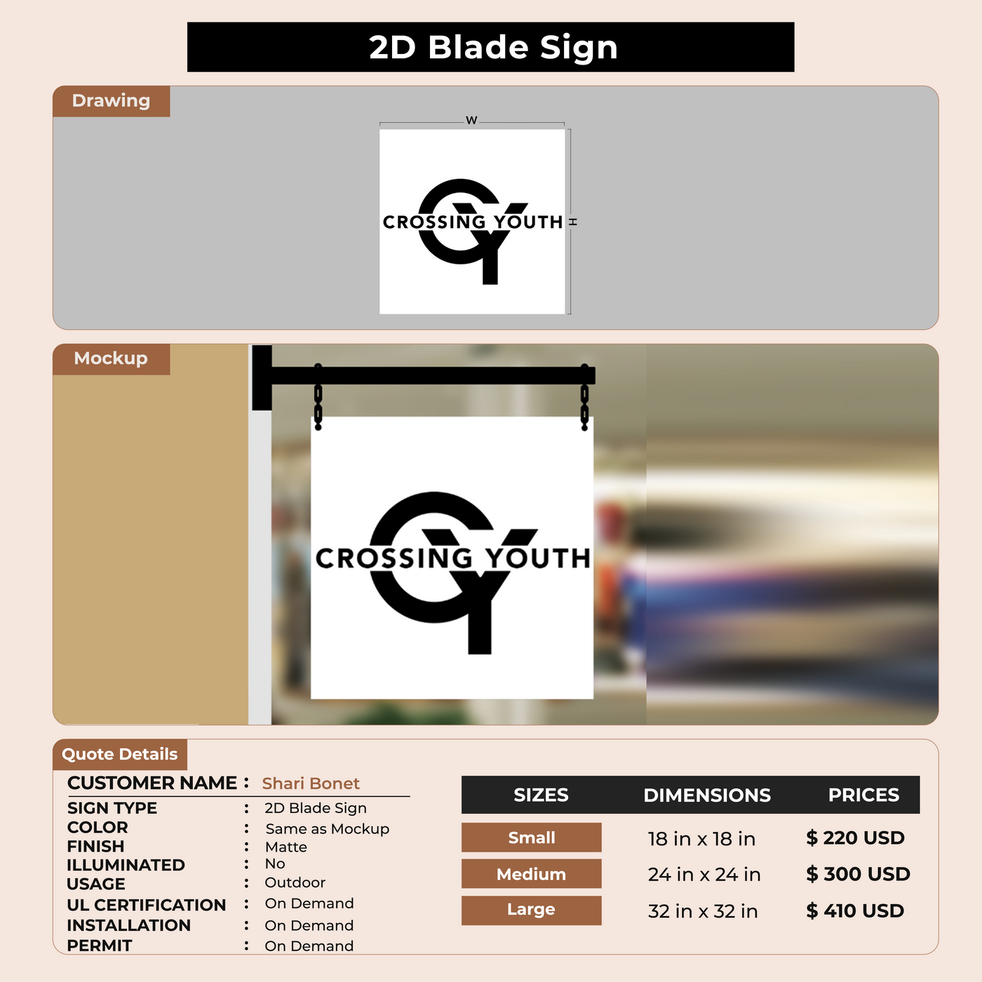 Custom 2DBlade Sign for Shari Bonet