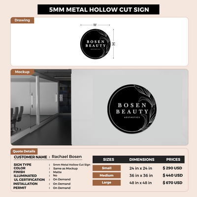5MM Metal Hollowcut Sign For Rachael Bosen