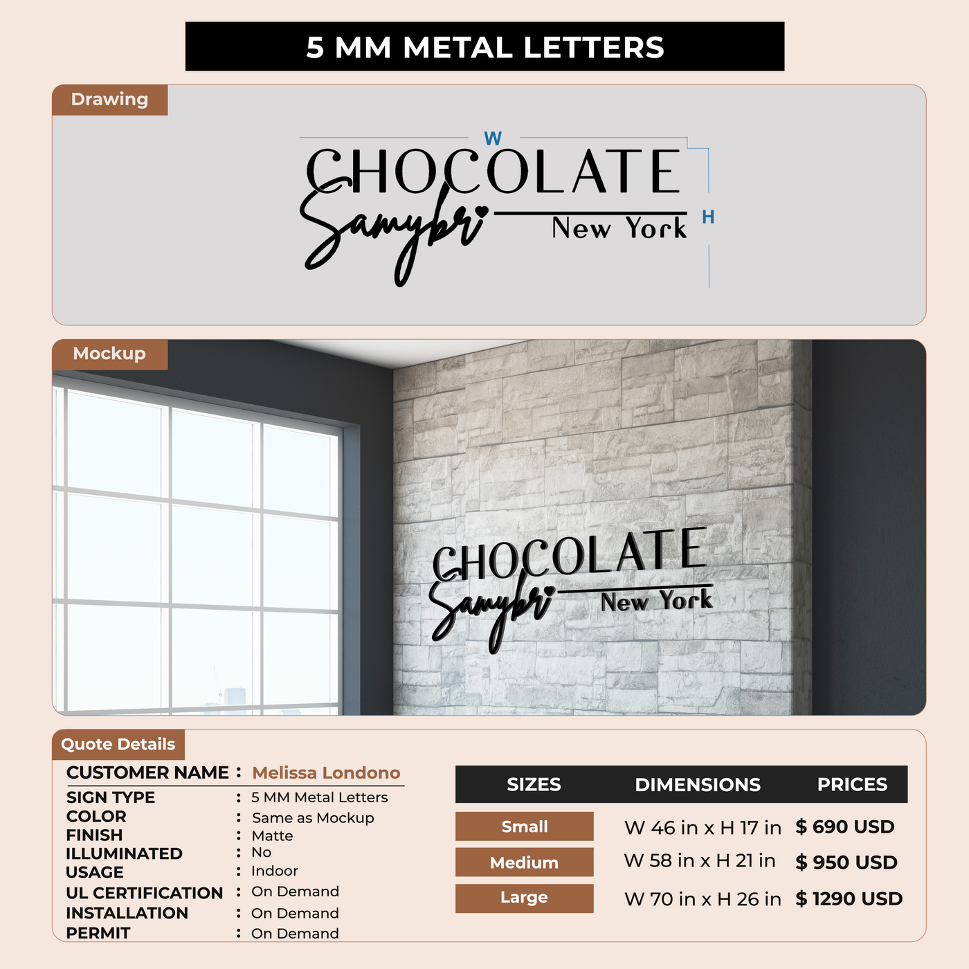 5MM Metal Sign for Melissa Londono